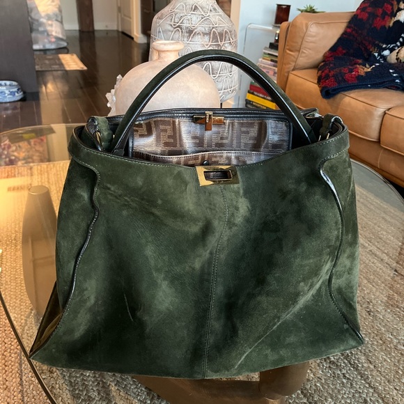 Authentic Fendi Large X Lite Peekaboo suede green handbag - Picture 2 of 9